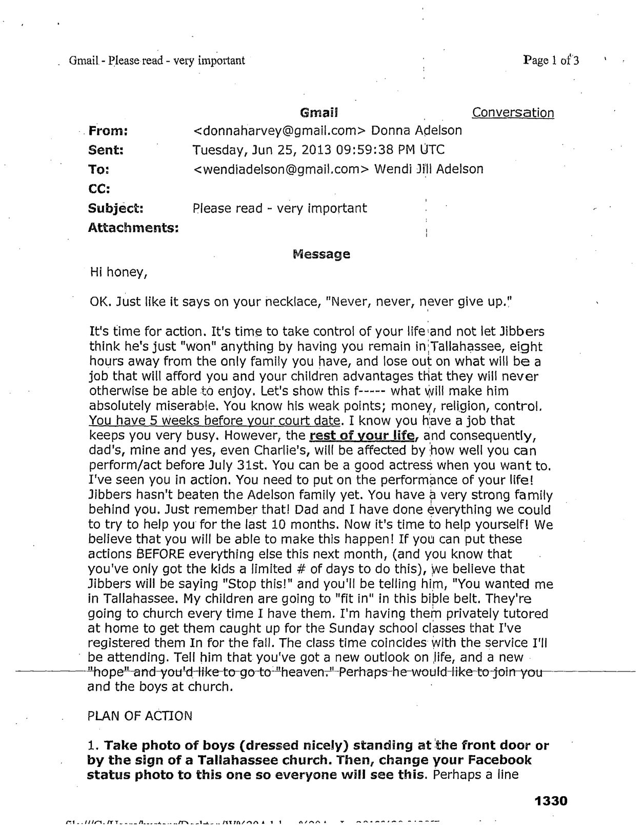 Donna Adelson email, June 25, 2013